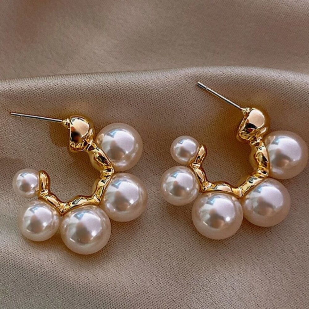 Faux Pearl Hoop Earrings